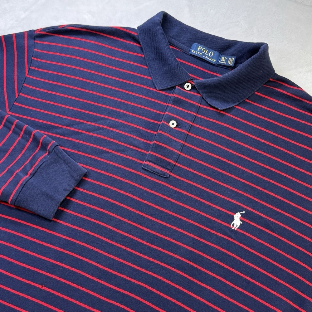 Polo‎ Ralph Lauren Men's XLT Long Sleeve Striped Polo Shirt Navy Red Pony